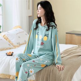 Autumn Winter Cotton Cartoon Pyjamas Set Women Pyjamas Homewear Long Sleeve Sleepwear Casual Home Clothes Night Suit Female 220329