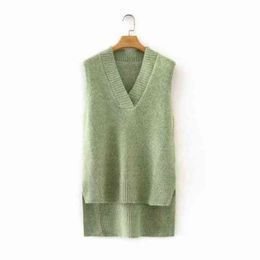 Women's Sweaters Women 2021 Korean Fashion Oversized Green Long Vest Sweater V Neck Sleeveless Female Vest Tops Ops Solid Colour Pull Femme J220915