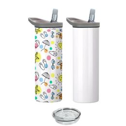 Sublimation 20oz 30oz Skinny Tumblers Straight Cups Double Wall Stainless Steel Vacuum Insulated Travel Sippy Tumbler With Handles Two Lids for Portable Cover