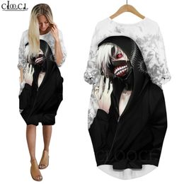 Women Dress Anime Tokyo Ghoul 3D Print Loose Daughter Dresses Long Sleeve Casual Streetwear Christmas Pocket Dress W220616