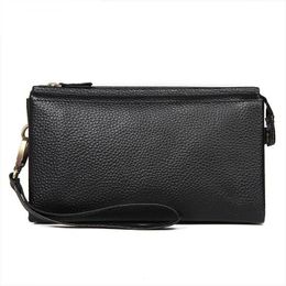 Wallets Men Genuine Leather Clutch Male Purse Long Wallet Bag Phone Card Holder Coin BlackWallets