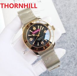 Factory Top quality three stiches Watch 46mm Automatic Mechanical Stainless Steel Mesh Mens 5ATM waterproof date display hip hop cool Wristwatches Gifts