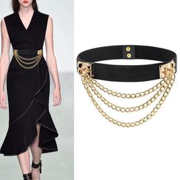 Belts Elastic Dress Belt For Women Rivet Metal Gold Chain Waistband Ladies Leather Female Waist Punk Dresse