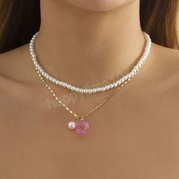 -Collar de clavícula de perlas de imitación dulce personalidad para mujeres Pearl Pink Strawberry colgantes colgantes de chicas joyas de moda