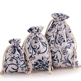 Gift Wrap Multi-size Cotton Linen Blue And White Porcelain Drawstring Storage Bag Christmas Wedding Candy Jewellery Packing 1PcGift