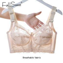 FallSweet Wireless Bras for Women Embroidery Sexy Lingeire Minimizer Ultra Thin Underwear B C D E Cup 220519