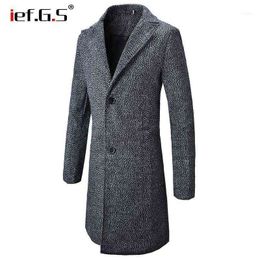 Fashion Men' S Upscale Winter Slim Fit Casual Trench Coat Male Pure Color Cotton Long Jackets Woolen Peacoat1 T220810