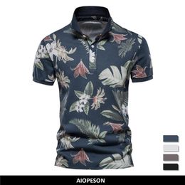 AIOPESON 100% Cotton Hawaii Style Polo Shirts for Men Short Sleeve Quality Casual Social s T Summer Clothing 220615