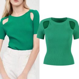 2022 Brand Same Style Sweater Green Regular Short Sleeve Crew Neck Panelled Prom Sweater Fashion Women Clothes yl