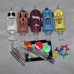 6 Styles Cartoon Resin Nectar Hookahs with 14mm stainless steel nail quartz tips smoking glass pipes tobacco dry herb glass bowl