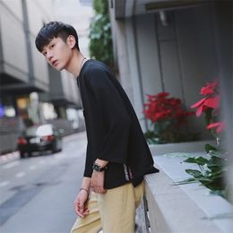M 5XL New Mens fashion Seven long sleeved T shirt sleeve side slit solid Colour plus size round neck T shirt costumes T200224