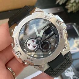 Wristwatches Luxury Mens Metal Electronic Watch High Quality Quartz Sport Wristwatch All Stainless Steel Rubber Strap Dual Display ClockWris