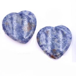 40mm Natural Crystal Heart Stones Polished Heart Tumbled Sodalite Gemstones Love Carved Palm Worry Stone for Healing Reiki Jewelry Making Decoration