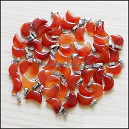 Pendant Necklaces Pendants Jewellery Wholesale 50Pcs Natural Red Onyx Stone Moon Shape Bead Charms Agat E For Jewelr Dhnhm