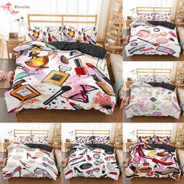 Homesky Makeup Lipstick Luxury Bedding Set Cosmetic Pink Duvet Cover Girls Women Bed Home Textiles Bedclothes 3/4pcs