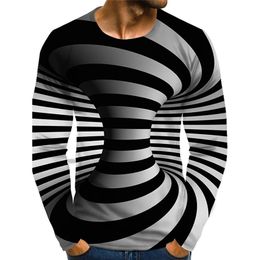 Mens Optical Illusion Graphic Plus Size TShirt Print Daily Long Sleeve Tops Exaggerated Around Neck Rainbow Streetwear 220805