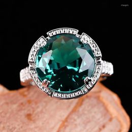 Wedding Rings Luxury Bright Round Ring Green Stone Charm Silver Color Torch S For Women Girl Vintage Jewelry Anillos F5Q145 Rita22