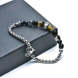 Link Chain Adjustable Natural Tiger Eye Stone Bead Bracelet Men Stainless Steel For Gift Him Pulseira MasculinaLink
