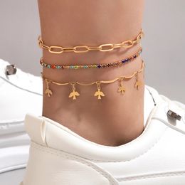 2022 new Key Anklet Gold Wafer Shiny Rhinestone Foot Chain Adjustable Bohemian Jewellery Gift for Women Men 2pcs/sets