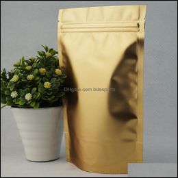 Packing Bags Office School Business Industrial 14X20Cm Doypack Gold Embossed Bag 50Pcs/Lot Stand Up Aluminium Foil Zipper Package With Matt