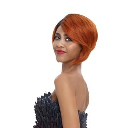 honey wigs UK - T1B 30 Honey Blonde Ombre Color Short Natural straight Bobn wigs Pixie Cut Full Machine Made No Lace Human Hair Wigs With Bangs For Black Women Remy