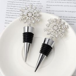 100pcs Bar Tools Winter Wedding Favours Silver Finished Snowflake Wine Stopper with Simple Package Christmas Party Decoratives SN4624