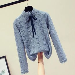 Women's Blouses & Shirts Large Size Lace Bottoming Shirt Women 2022 Autumn And Winter Style Korean Fashion Casual Lotus Leaf Collar Pullover