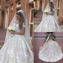 Off Shoulders A Line Satin Wedding Gowns New Arrival Lace Appliques Ruched Corset Back Long Bridal Dresses Said Mhamad Vestido de novia