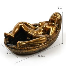 Resin ashtray Personalised gift home decoration resin skull WOMAN beauty retro GOLDEN Colour ashtray T200331