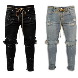 Разорванные дырочные джинсы для мужчин хип -хоп грузовые брюки расстроенные светло -голубые джинсовые джинсы скинни мужская одежда