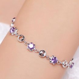 Charm Bracelets Shiny Crystal Purple Star For Women Jewellery Fashion 925 Sterling Silver Girls Female Party Accessories Gift Kent22