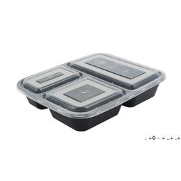 US AU Microwave ECO-friendly Food Containers 3 Compartment Disposable lunch bento box black Meal Prep 1000ml by sea GCE13517