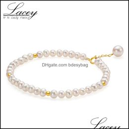 Charm Bracelets Jewellery Natrual Round Freshwater Pearl For WomenReal 18K Yellow Gold Strand Bracelet Baby Girl Gift Drop De Dkc
