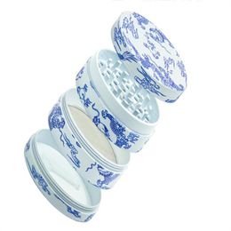 Blue And White Porcelain Grinders Smoking Accessories 4 Layers Zinc Alloy Grinders 55mm Diameter Height 38mm GR399