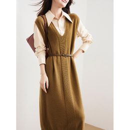 Casual Dresses Fashion 2022 Autumn And Spring Women's Suspenders Sleeveless Dress Belt Pure Colour Straight Warm Elegant Office LadiesCas