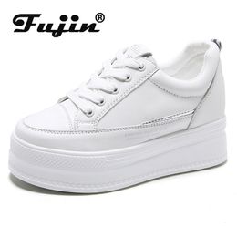 Fujin 7cm Microfiber Leather Women Casual Shoes White Platform Wedge Hidden Heel Chunky Sneakers Skateboard 220812