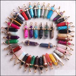 Charms Jewellery Findings Components Natural Stone Hexagonal Prism Tigers Eye Rose Quartz Opal Pendants Chakras Gem St Dhxh5