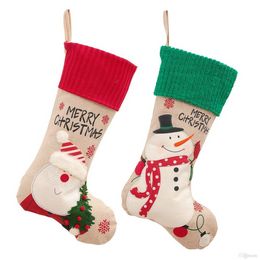 Christmas Embroidery Santa Snowman Christmas Socks Linen Decoration Sock Gift Bag C0823