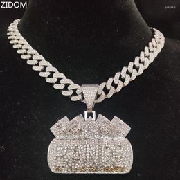 Pendant Necklaces Men Women Hip Hop Iced Out Bling Money Bag Necklace With 13mm Crystal Cuban Chain Hiphop Fashion Charm JewelryPendant Godl