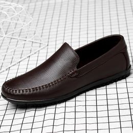 Genuine Leather Men Casual Shoes Italian Men Loafers Moccasins Slip on Men Flats Lightweight Hollow Out Leisure Walk Footwear