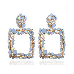 Dangle Earrings & Chandelier Bohemian Style Alloy Exaggerated Zircon Set Geometric Square For Woman Eardrop Ear Stud JewelryDangle