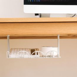 Hooks & Rails Under Desk Cable Management Tray Organizer For Wire Cord Power Charger Plugs Table Storage Rack Home Office OrganizerHooks