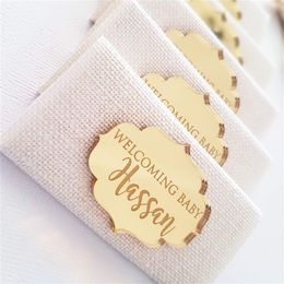 24x Personalised Chocolate Bars Favours Baby Name Gold Mirror Custom Baby Shower Plaque Tags Decor Baby Baptism Wedding Supplies T200827
