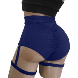 Plus Size Women Sexy Goth Shorts with Garter Leg Ring Club Slimming Shorts Pole Dance Bandage Tight Short Pants Harajuku Shorts Y220417