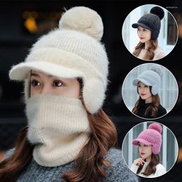 Beanie/Skull Caps 2022 Winter Women Knitted Beanies Hats Thick Warm Beanie Skullies Hat Knit Ear Pompom Outdoor Riding Sets Delm22
