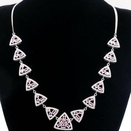 Chains 18x18mm Awesome 22g Pink Kunzite Smokey Topaz White CZ Ladies Silver Necklace 16.5-17.5inchChains