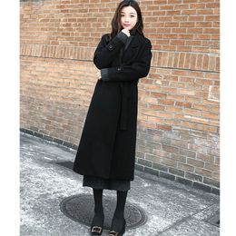 Elegant Long Winter Woollen Coat Women Black Woollen Coat High Quality Women Winter warm wool slim coat LJ201106