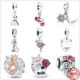 925 Sterling Silver Dangle Charm Dumbbell Sunny Doll Skull Rabbit Moon Beads Bead Fit Pandora Charms Bracelet DIY Jewelry Accessories