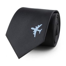 Fashion 8cm Air Plane Pattern Necktie Solid Black Business Handsome Cool Ties For Men Aircraft Style Vestidos Cravate