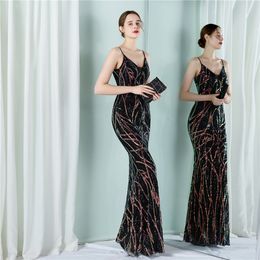 Unique Colorful Sequin Evening Dress 2022 Plus Size Black Burgundy Prom Dresses V Neck Sexy Spaghetti Straps Formal Special Occasion Wear Vestidos De Noche